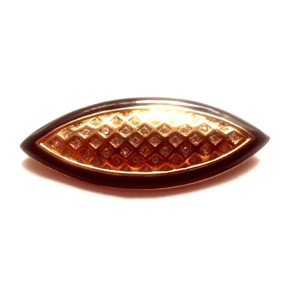 Vintage Gold-Tone Monet Black Enamel Clear Rhinestone Basket-Weave Brooch Pin